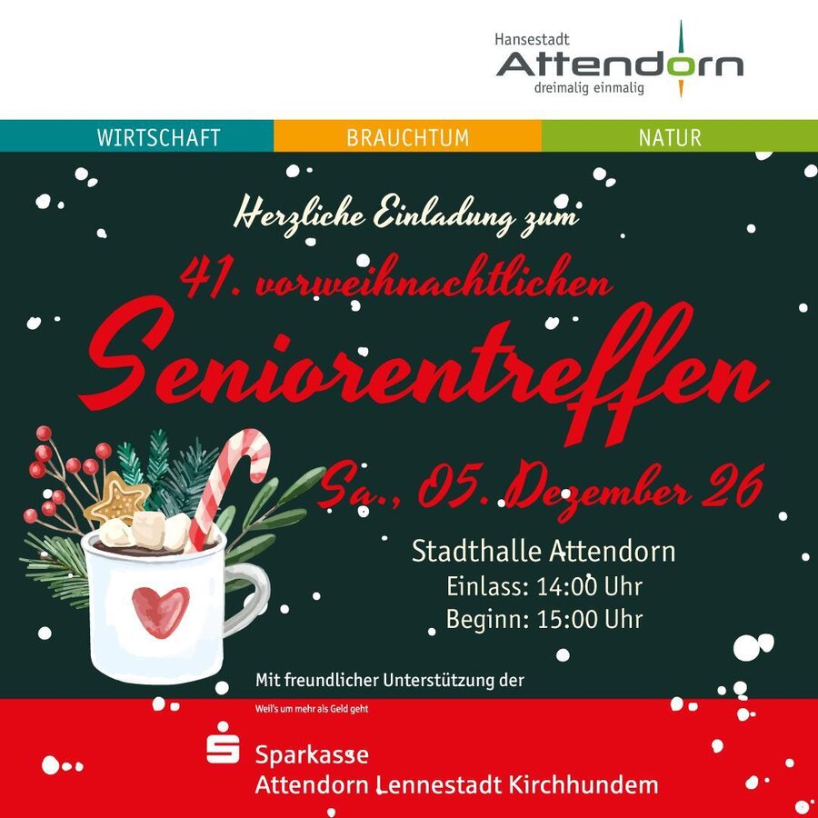 Bild vergrößern: Schriftzug: Herzliche Einladung zum 41. vorweihnachtlichen Seniorentreffen