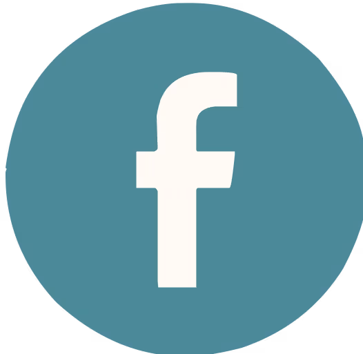 Facebook-Symbol auf rundem blaugrünem Hintergrund.