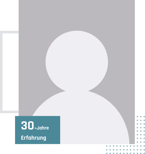 Symbolische Darstellung eines Benutzers mit Text 30+ Jahre Erfahrung in einem Rechteck unten links.