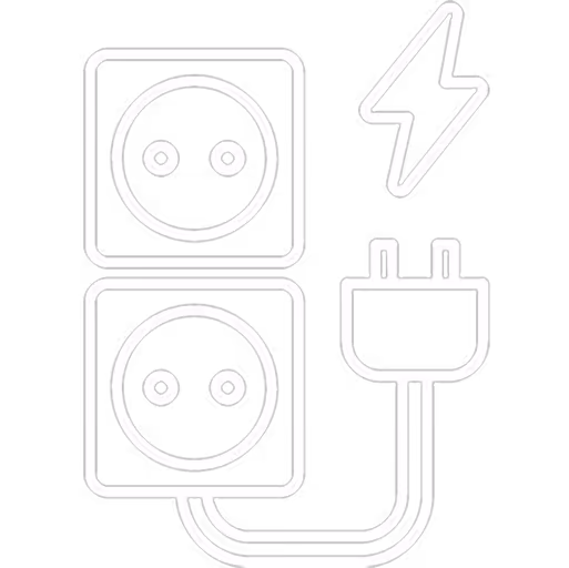 Symbol mit zwei Stromsteckdosen, einem elektrischen Stecker und einem Blitzzeichen.