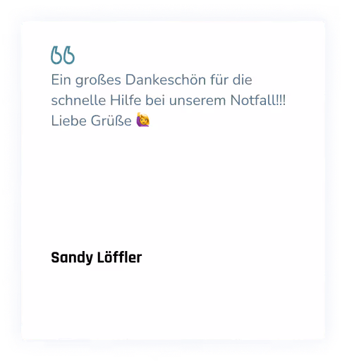 Zitat mit Dank für schnelle Hilfe bei einem Notfall, unterschrieben von Sandy Löffler.