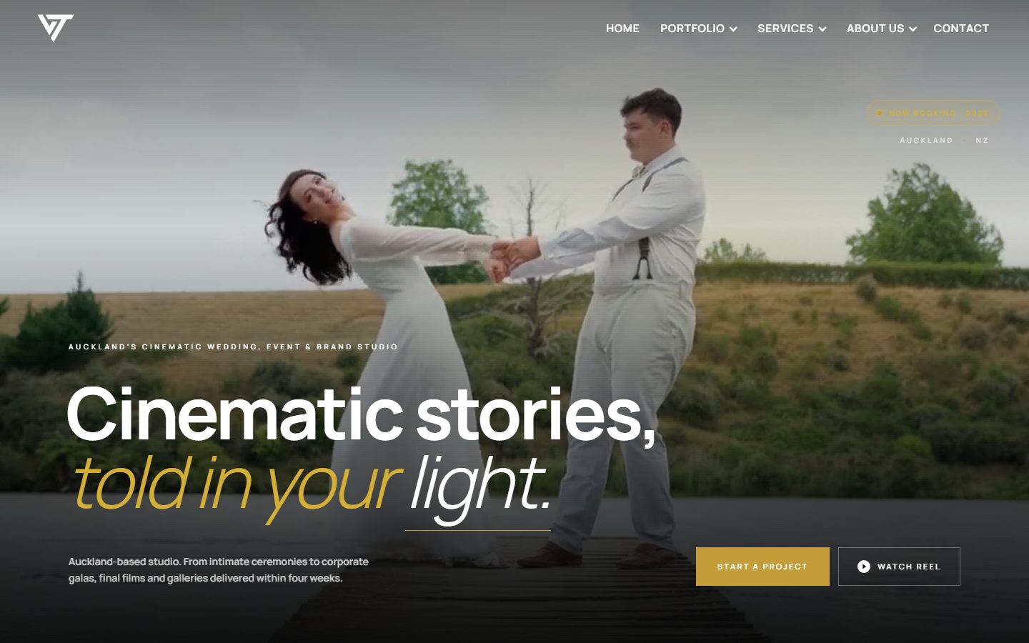 Vantirra website homepage with the headline Cinematic stories, told in your light