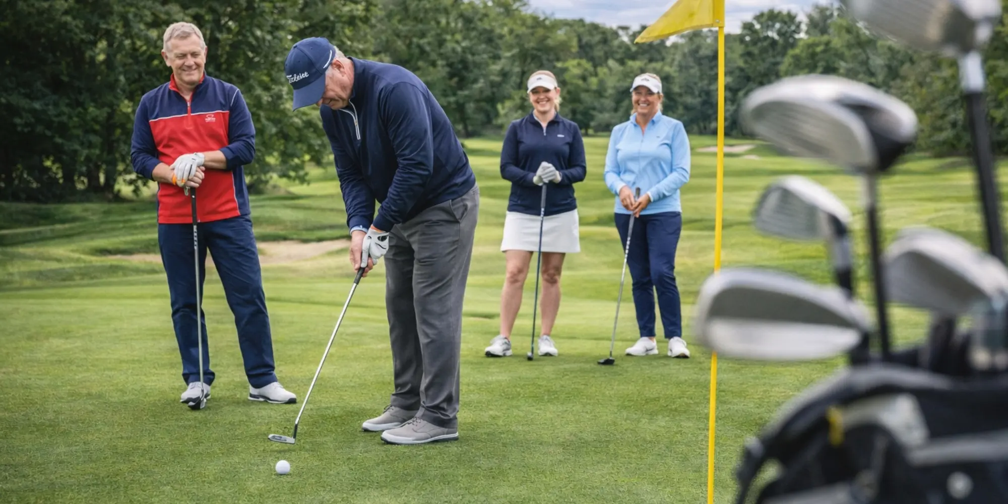 A group of people on a putting green