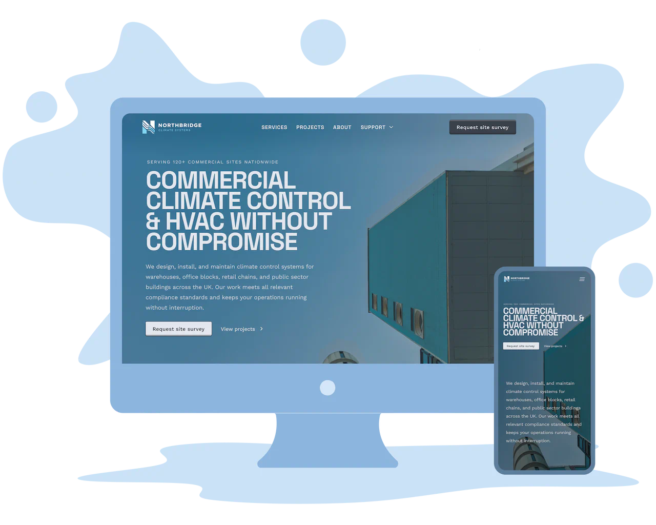 Desktop and mobile mockup of an engineering company website designed by Click Witted