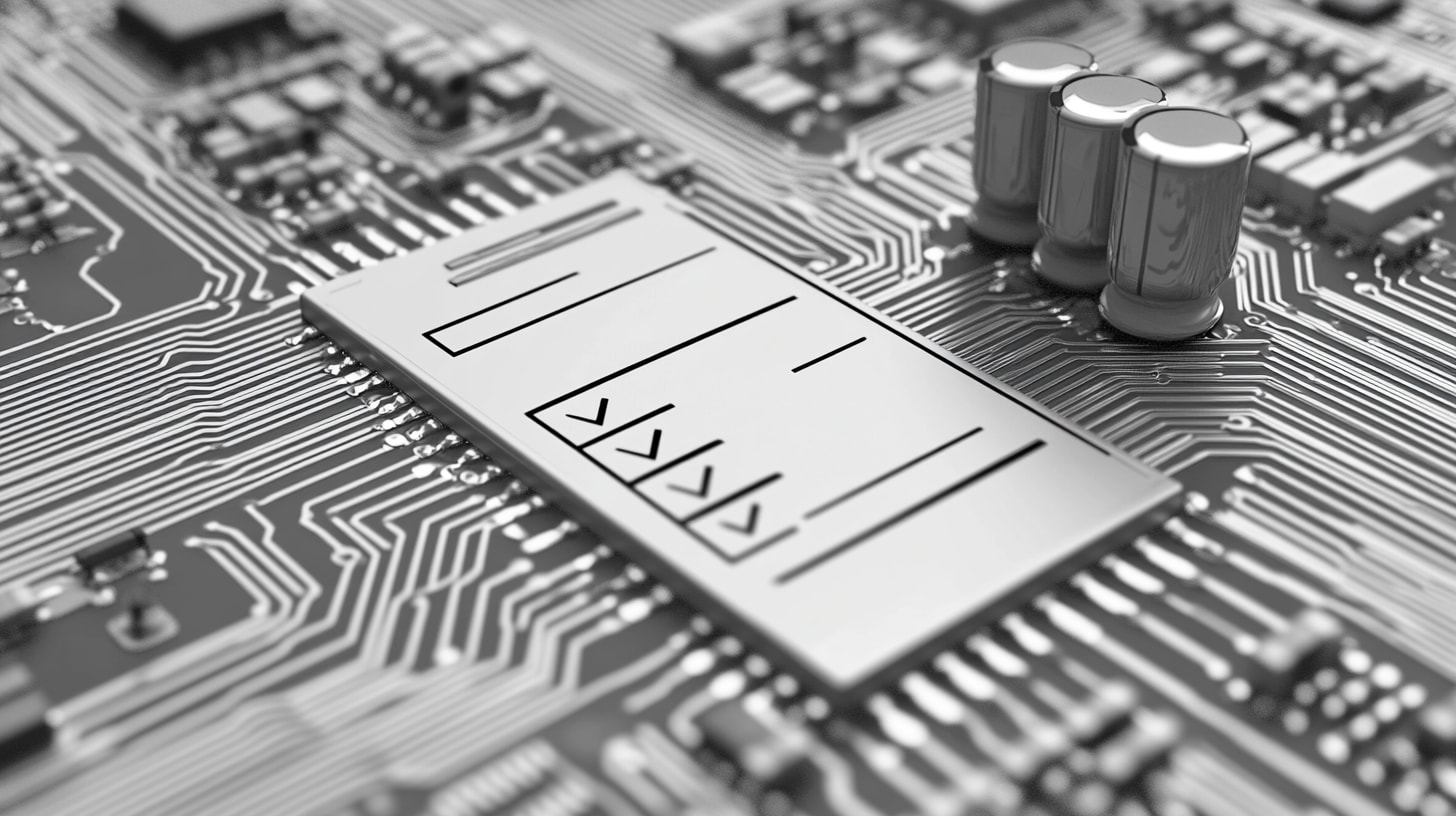 A conceptual illustration of a mini checklist on the surface area of a microchip, which represents the concept of data initiative budgets