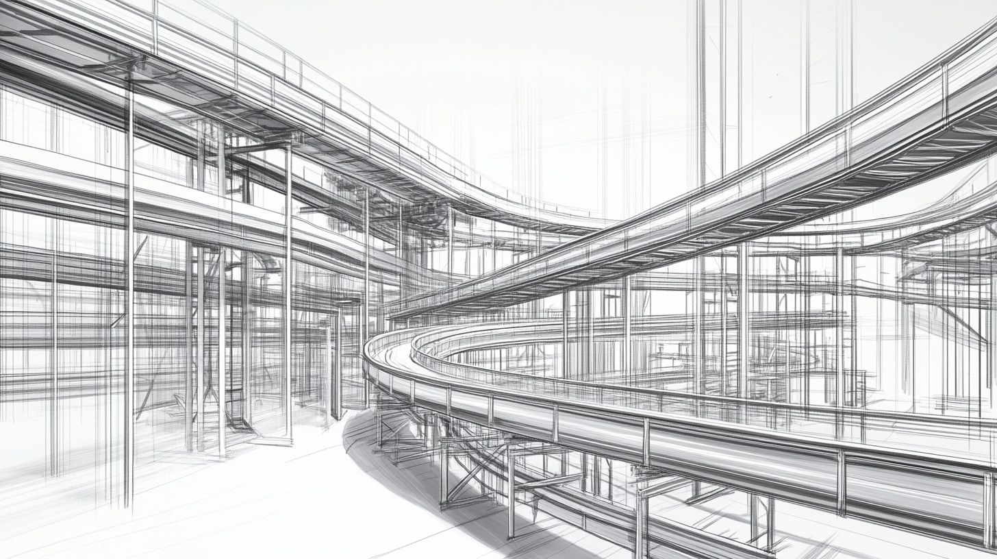 A conceptual image of a vast room filled with a maze of modern conveyor belts that represents the role of CI/CD for data pipelines in data-driven organizations