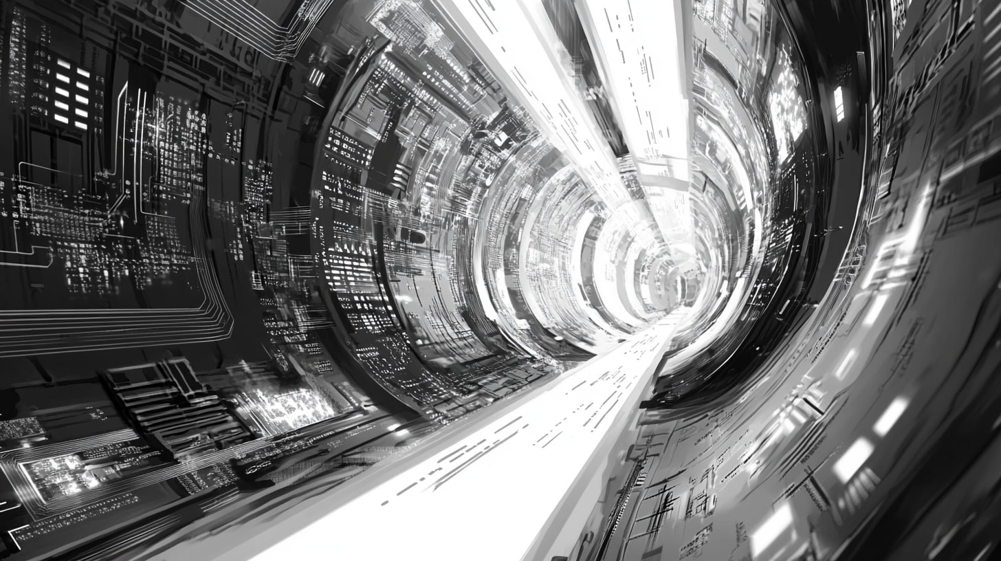 A conceptual illustration of a tunnel made of data and hardware components that represents data contract constraints