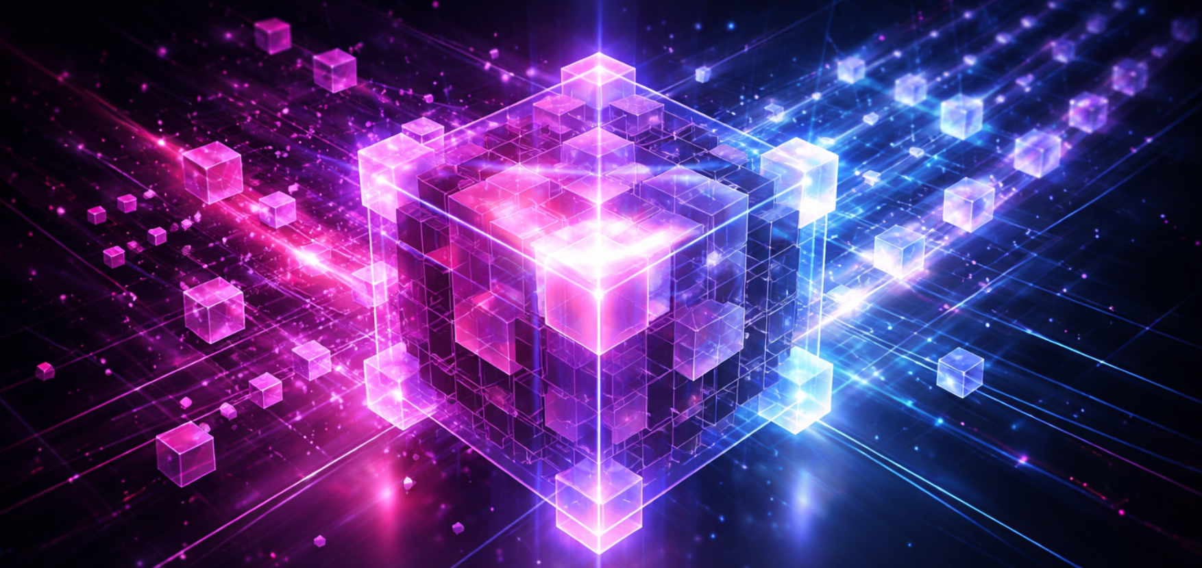 Abstract visualization of data modernization, showing structured, scalable data systems replacing fragmented data flows