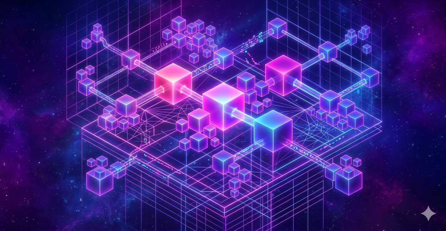 Abstract geometric shapes connecting together to show data mapping