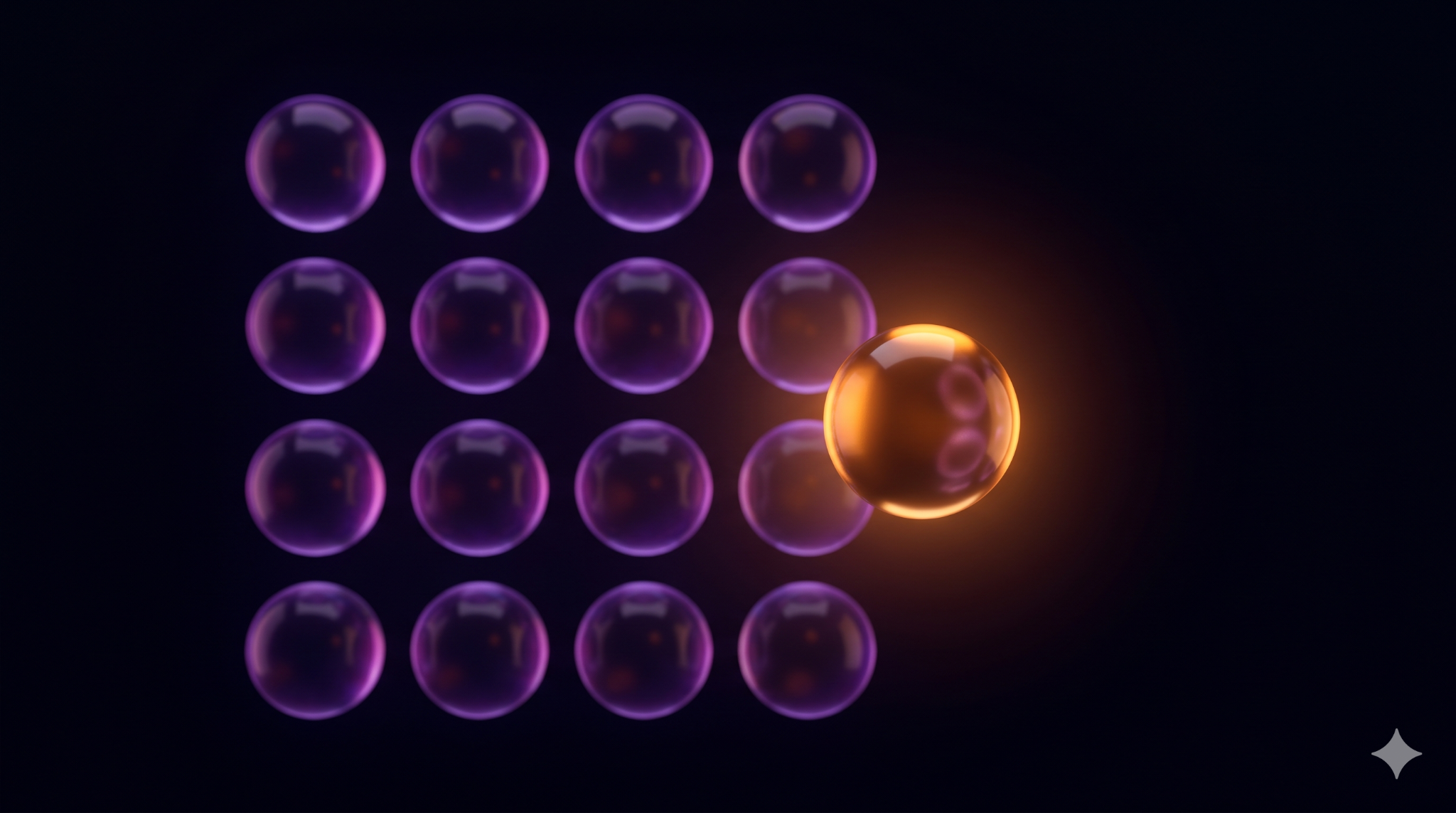 Abstract 3D hero form, the topic-encapsulating image with several spheres in a grid with larger sphere eclipsing them
