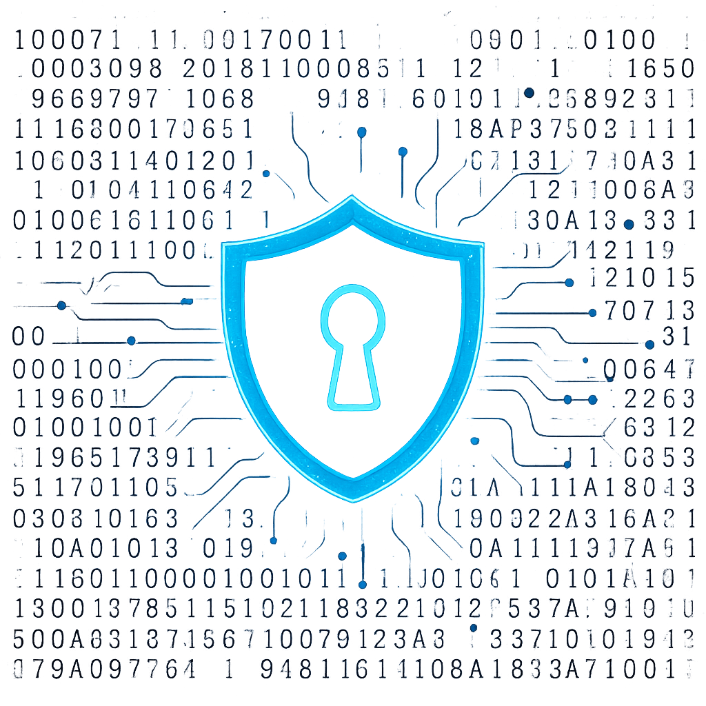 Cybersecurity shield protecting digital data
