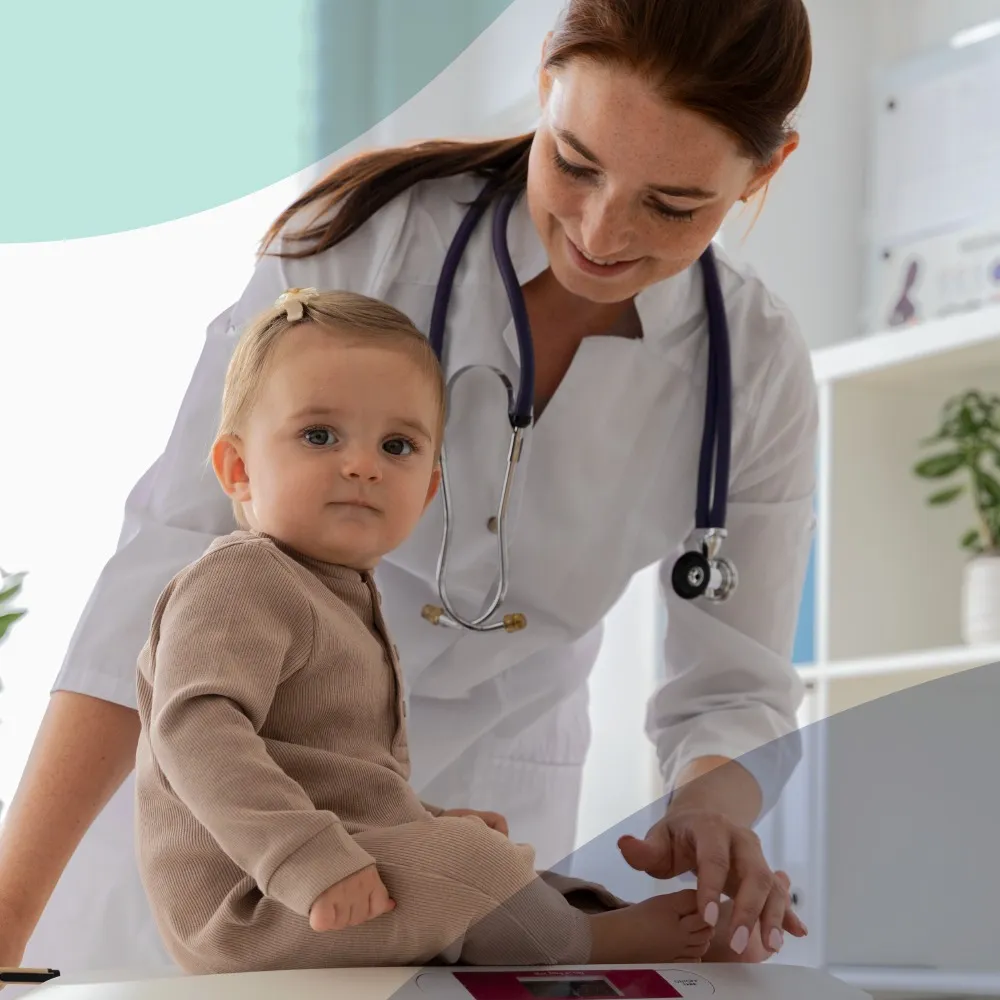 Pediatrician and child at home