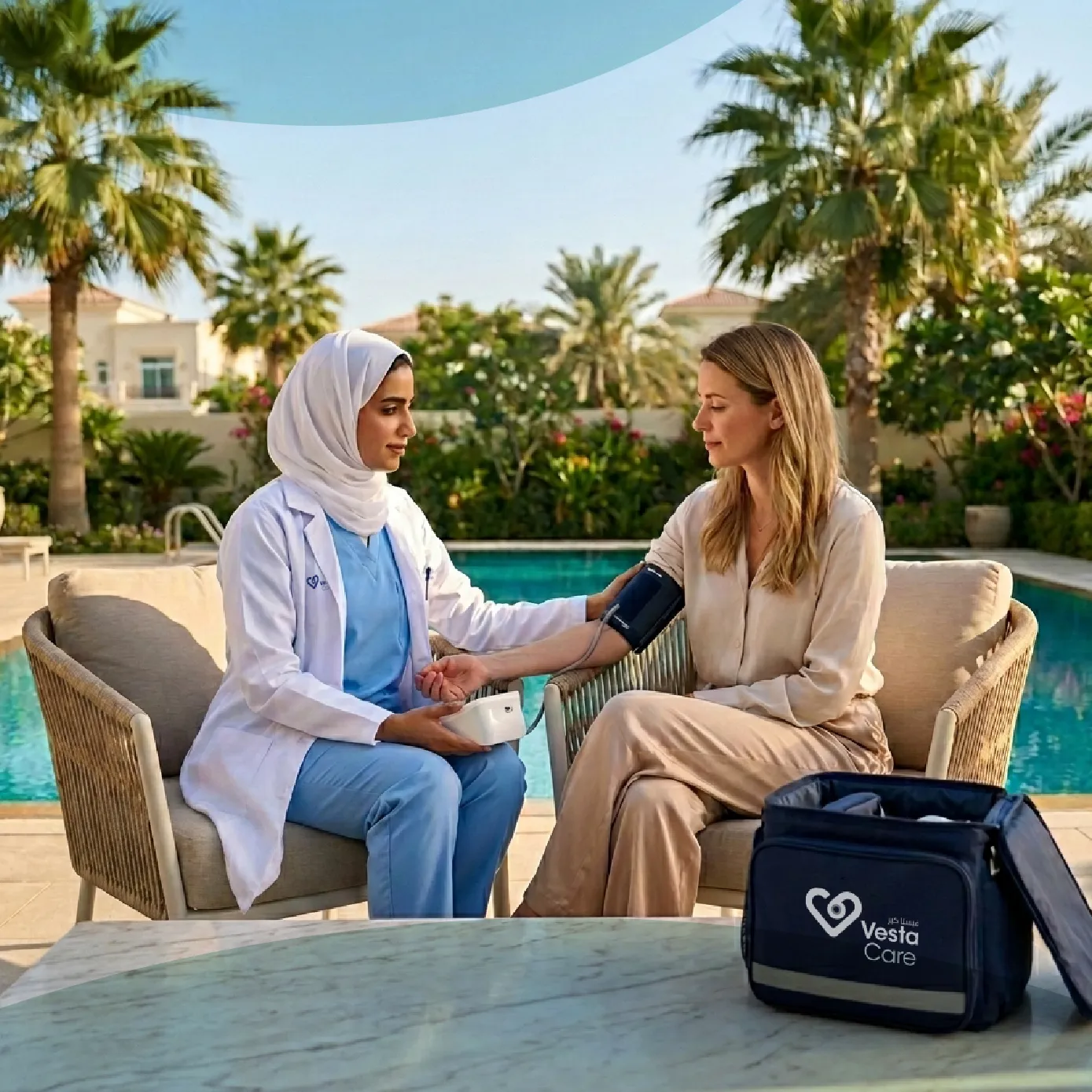 DHA-certified doctor conducting home consultation in The Meadows Emirates Living Dubai