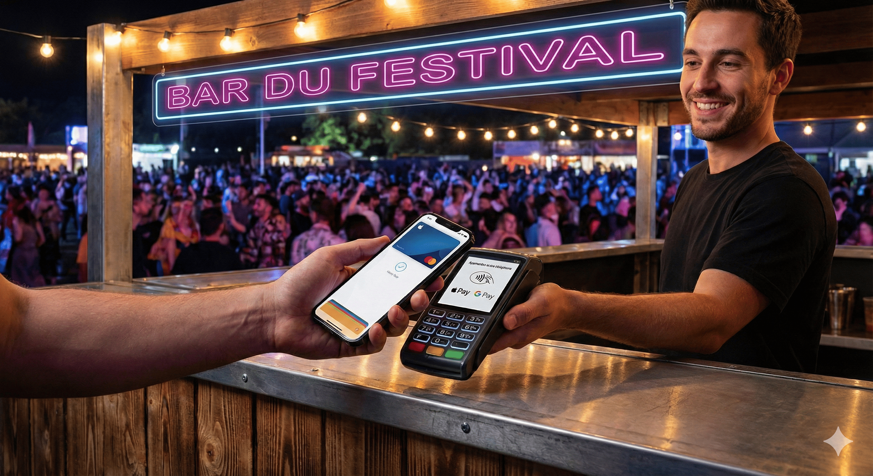Paiement mobile sur le bar d'un festival