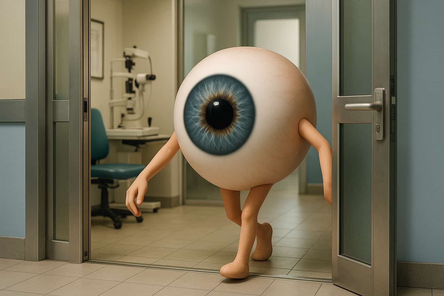 personnage de l'oeil en bonne sante sortant du cabinet