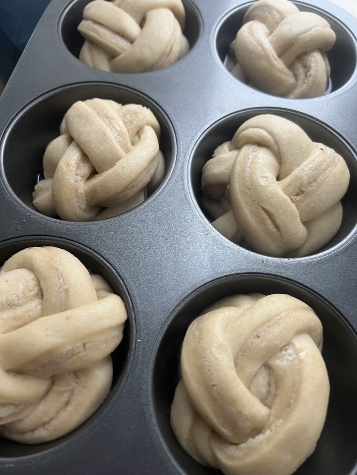 Buns after final proof, ready to bake