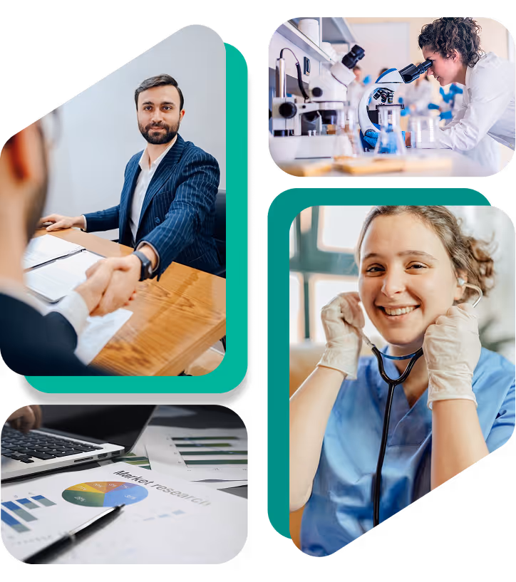 Collage of images depicting multiple use cases for interviews