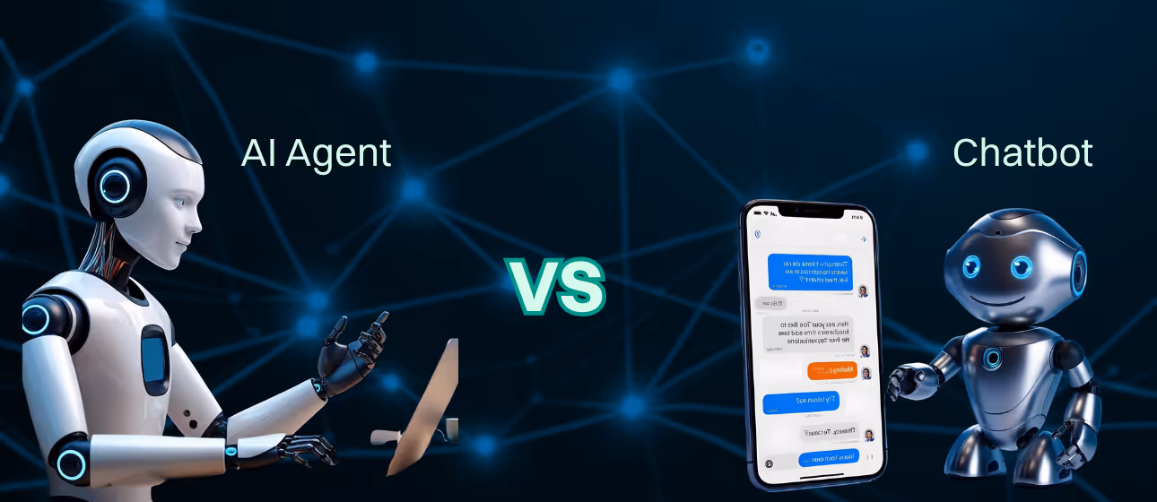 An image depicting the comparison of AI Agents vs AI chatbots that is covered in the blog
