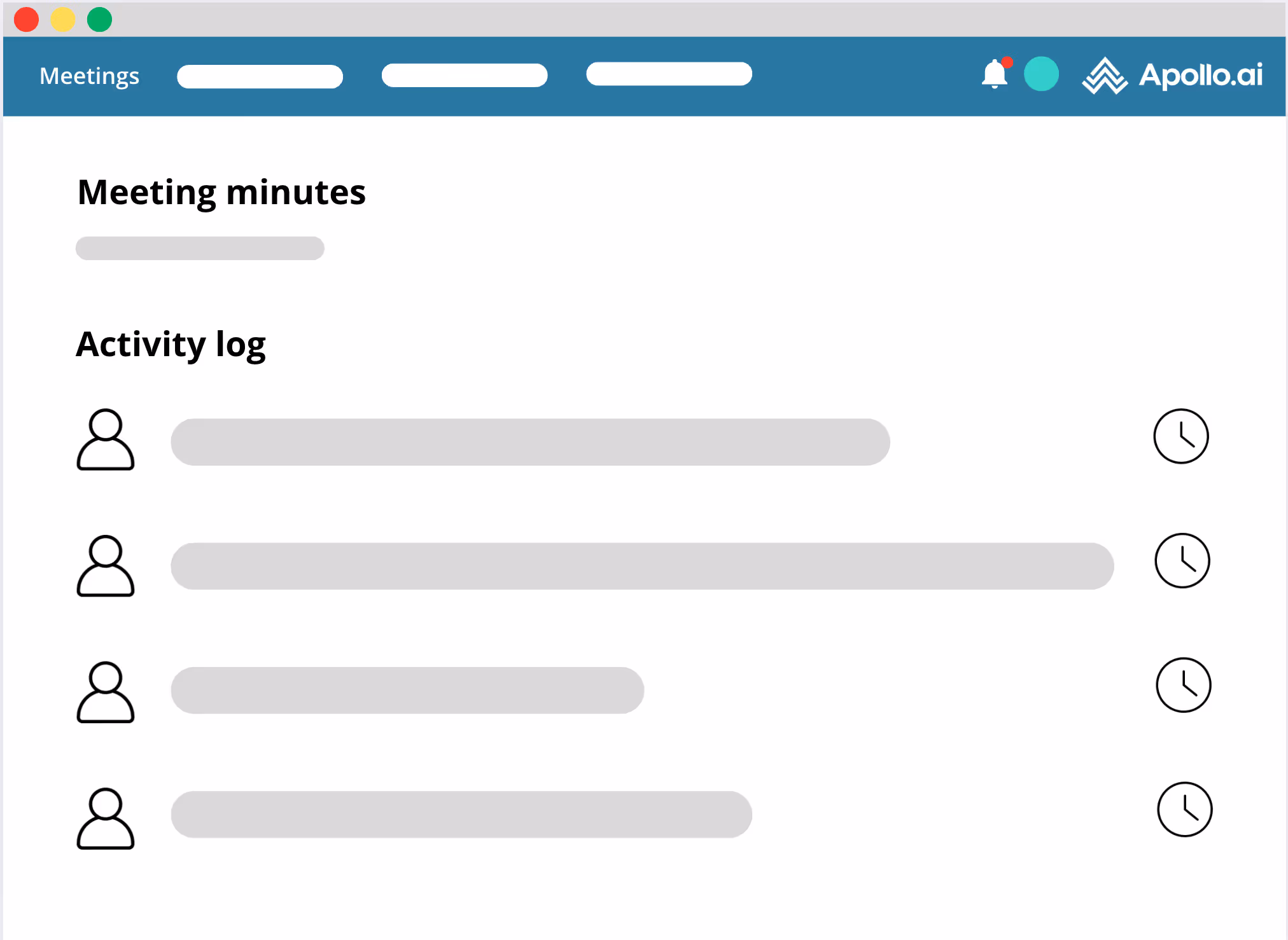 Activity log by user, sorted chronologically