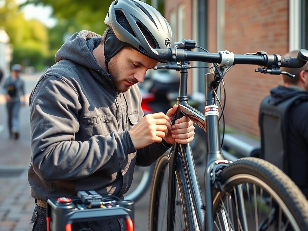 Mobiele fietsenmaker repareert een hollands ventiel