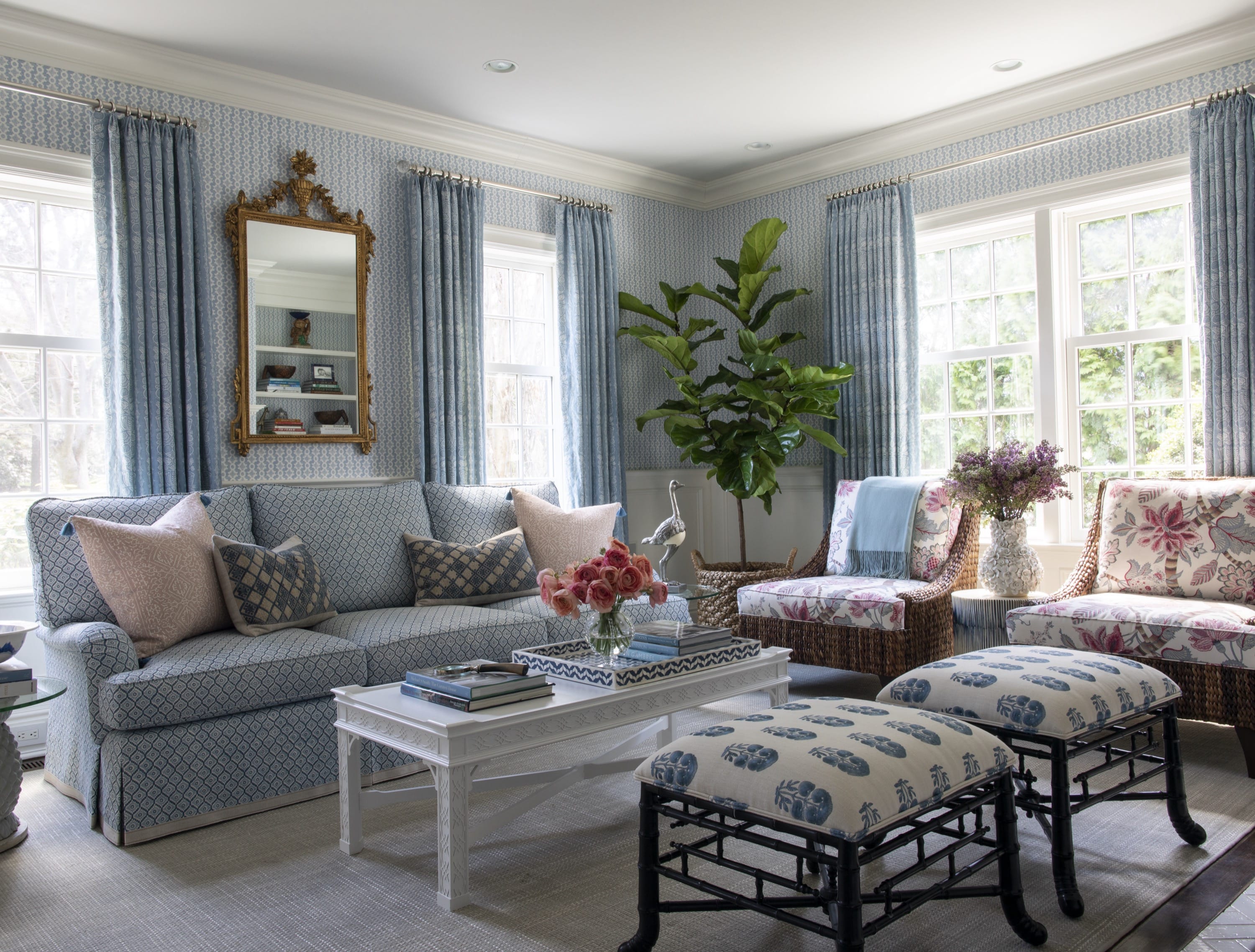 Blue dining room designed by Brooke Crew Interiors.