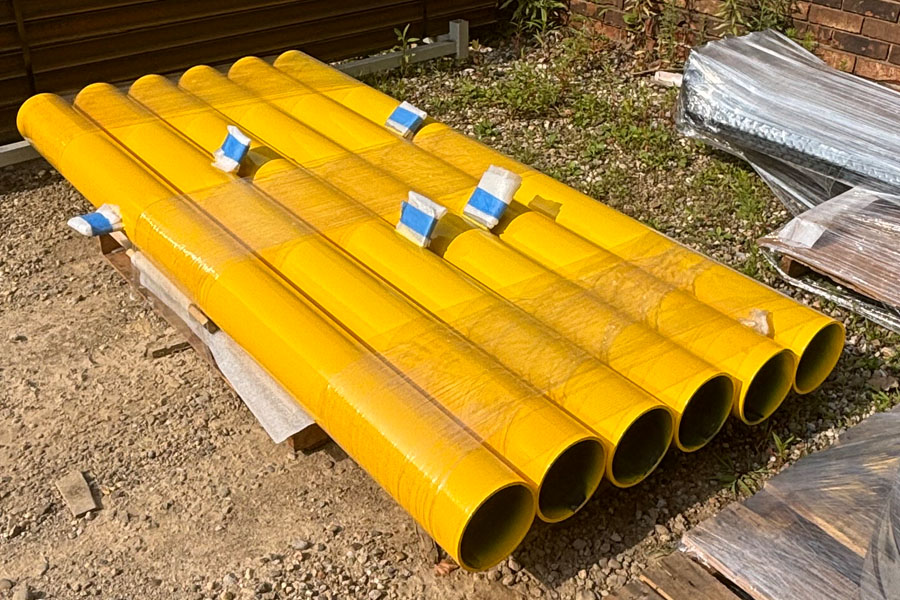 Painted steel bollards packed for shipping