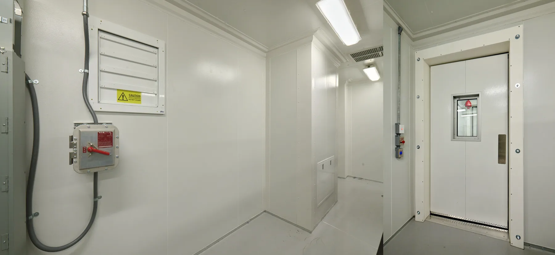 Illustrated rendering of a modular cleanroom facility, designed for use in biopharmaceutical or advanced manufacturing environments. The layout includes multiple segregated entry and operational zones, each with flush doors and vision panels for visibility and contamination control. The structure features cleanroom-grade wall panels. The modular design allows for rapid deployment, scalability, and compliance with ISO or GMP standards, making it ideal for clean environments such as gene therapy, cell therapy, or sterile fill-finish operations.