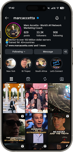 Preview of Marc's Instagram page on an Iphone