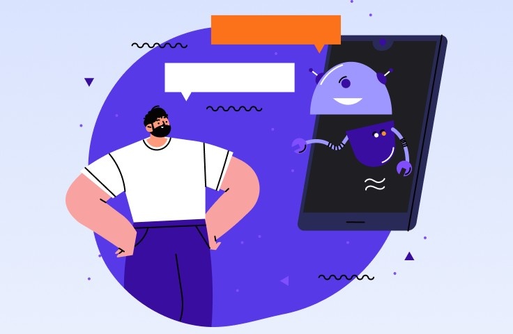 An image of a human and a robot in one frame indicating ai automation workflow.