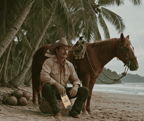 Photo of cowgirl hanging around drinking Coconut Cowboy vodka
