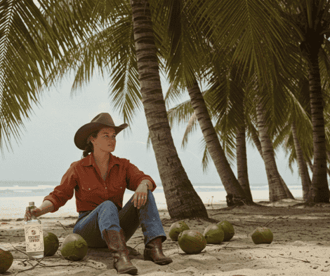 Photo of cowboy drinking Coconut Cowboy vodka