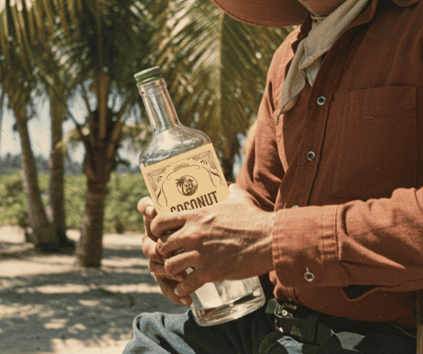 Photo of cowboy hanging around drinking Coconut Cowboy vodka