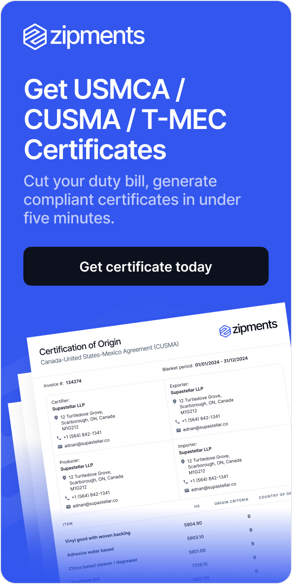 Get USMCA / CUSMA / T-MEC Certificates