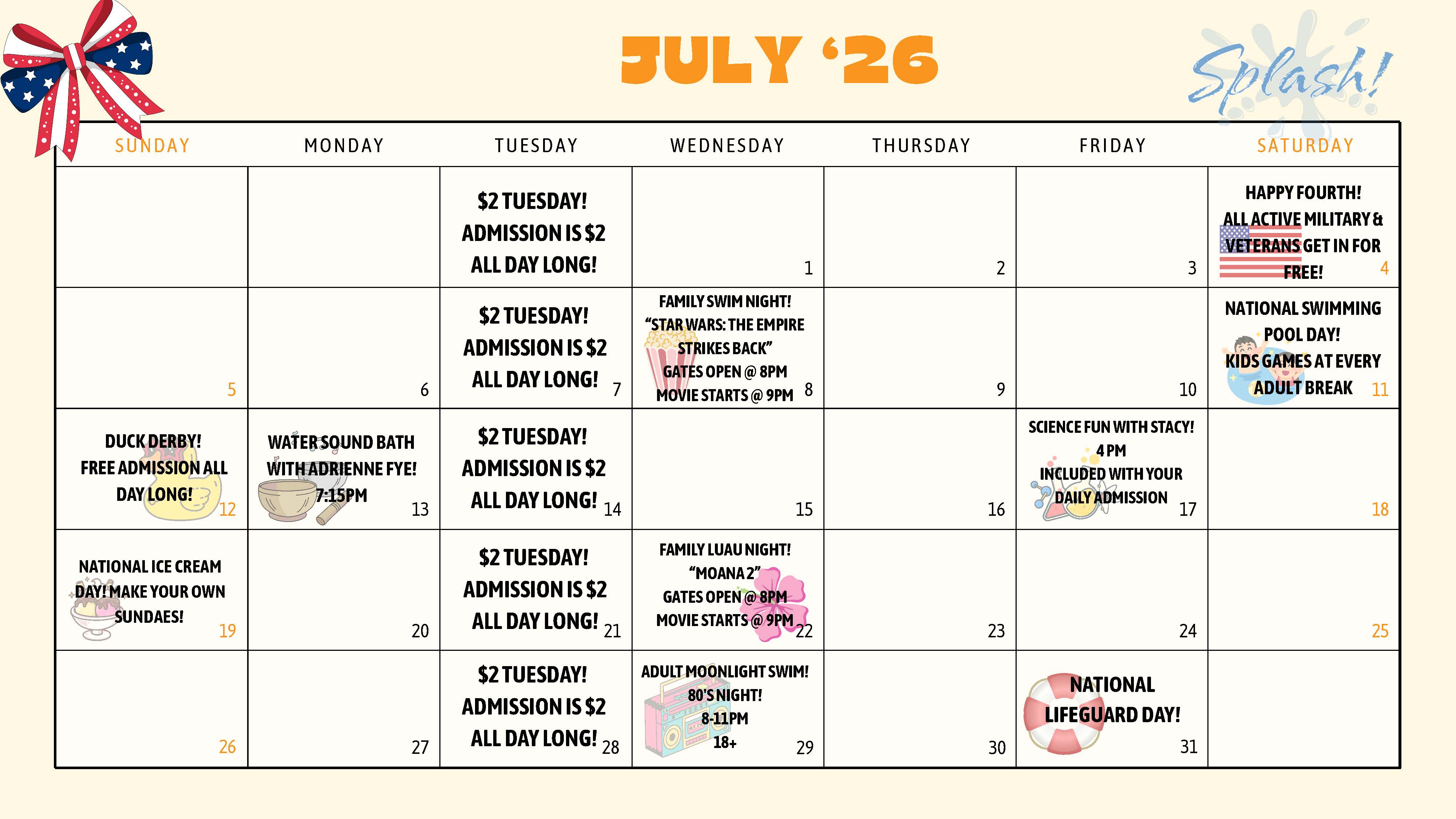 July 2026 Pool Schedule