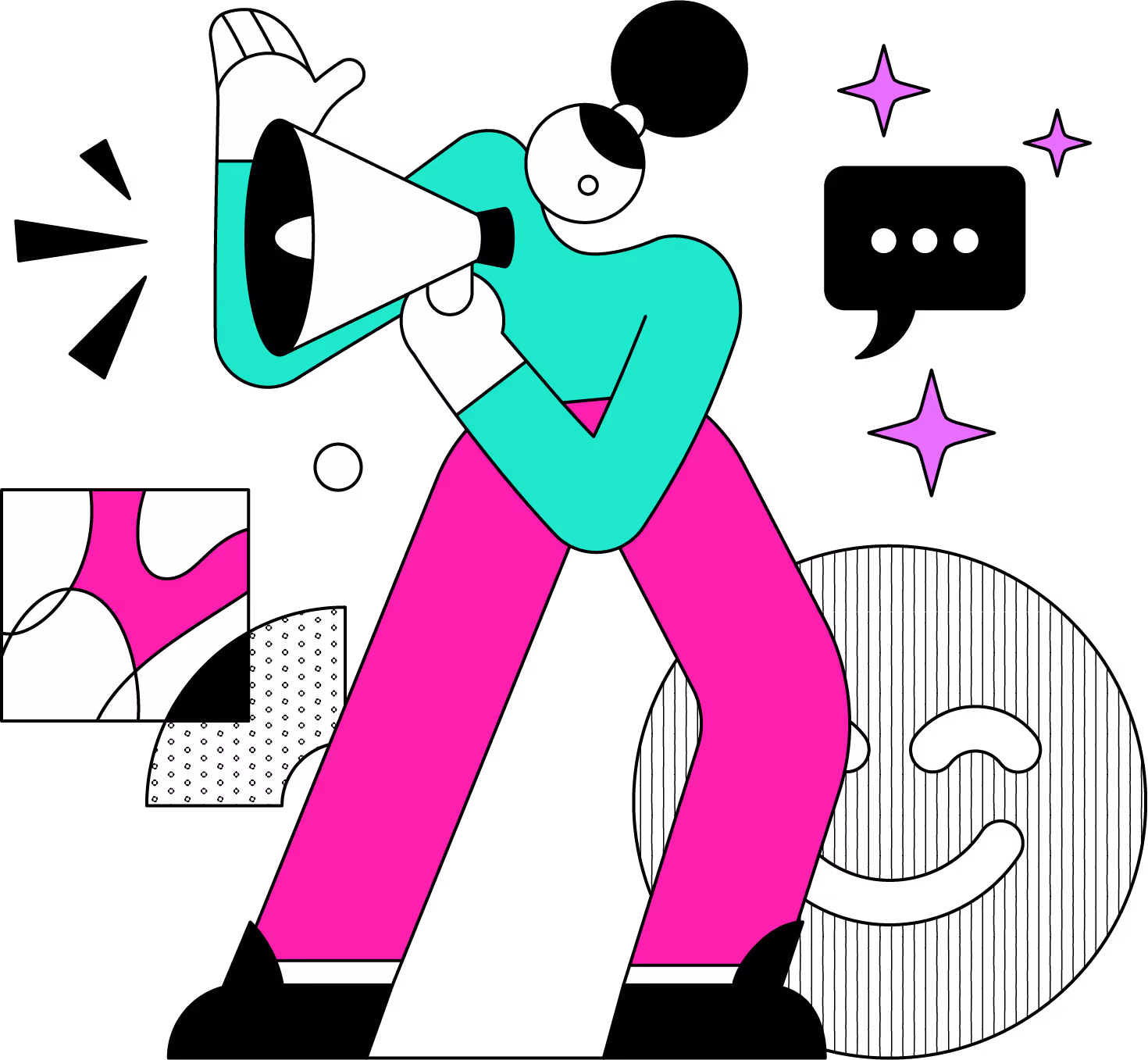 Illustration of woman making an announcement with a megaphone.