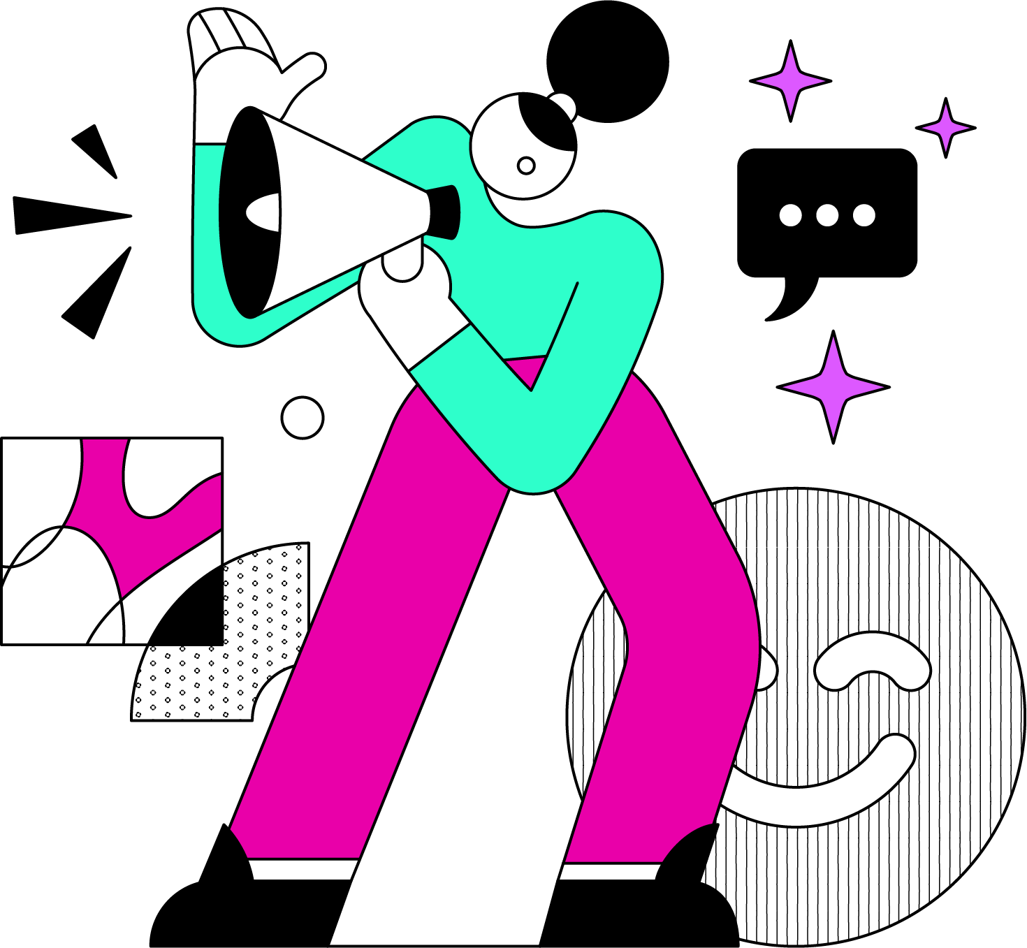 Illustration of woman making an announcement with a megaphone.