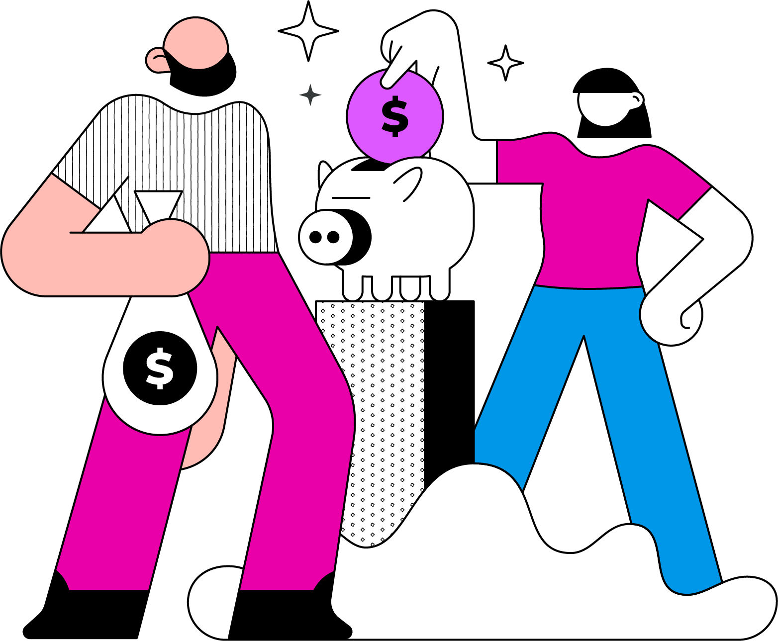 Illustration of two people making savings.