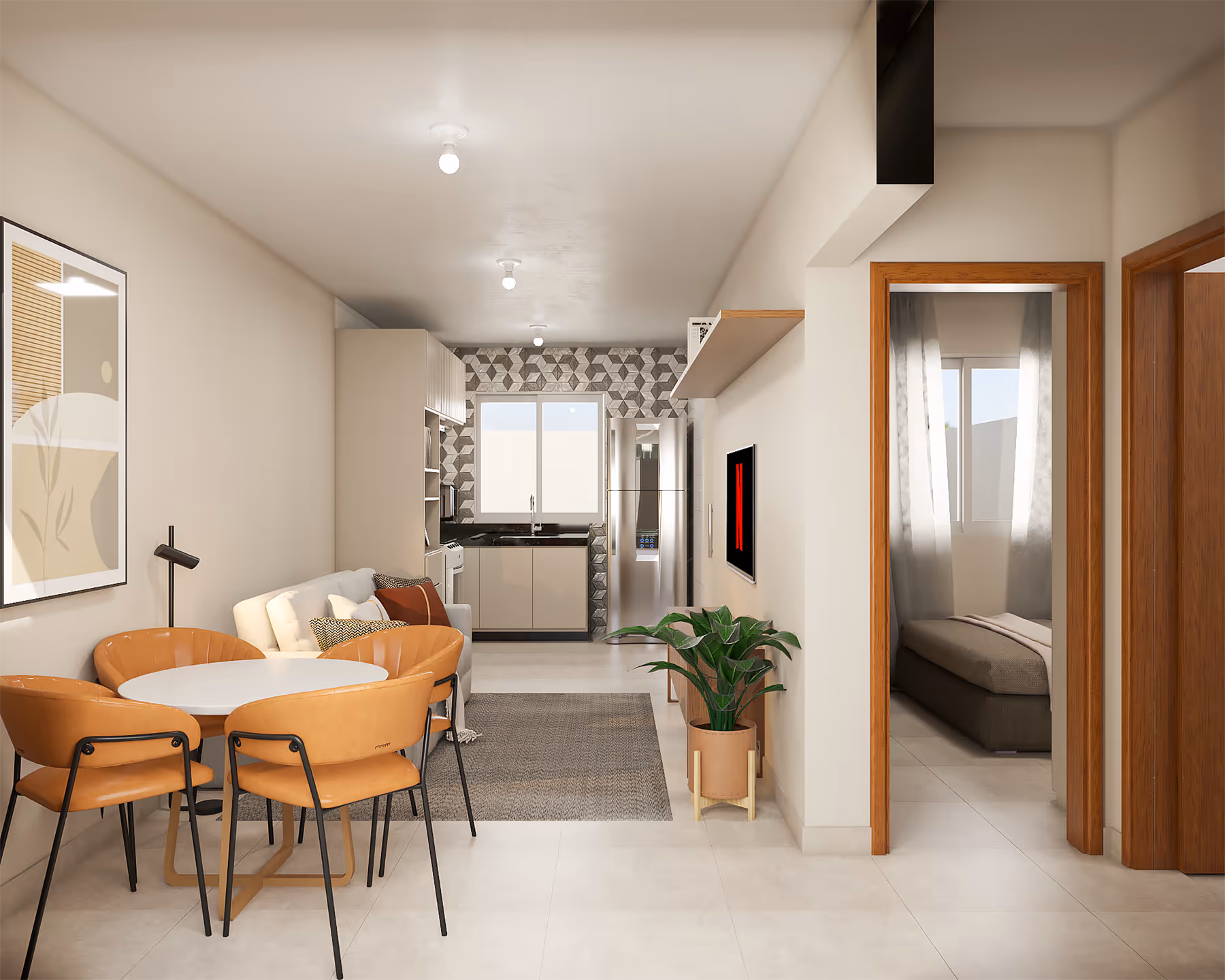 Integração entre sala e cozinha