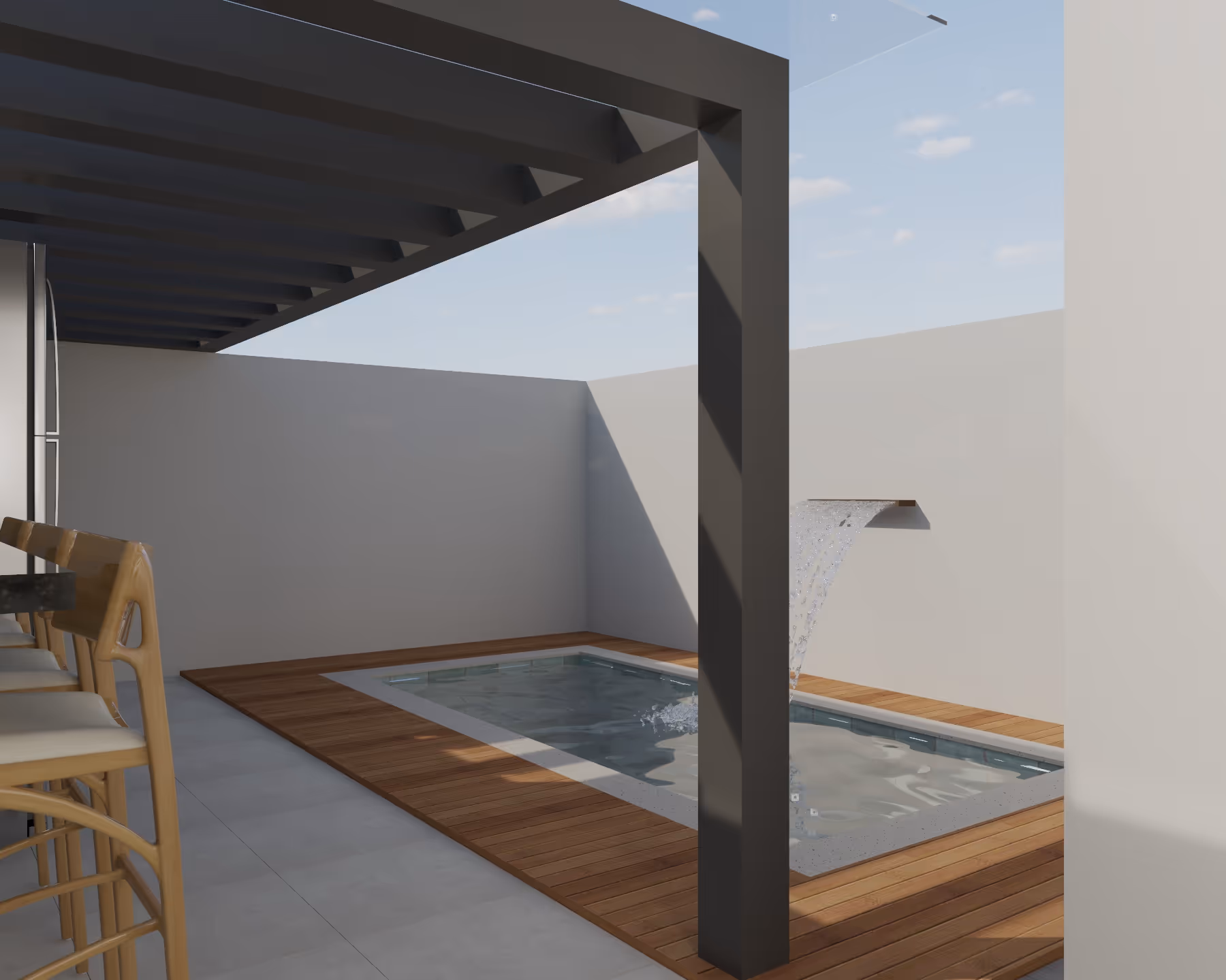 Inspiração de área gourmet com piscina e churrasqueira