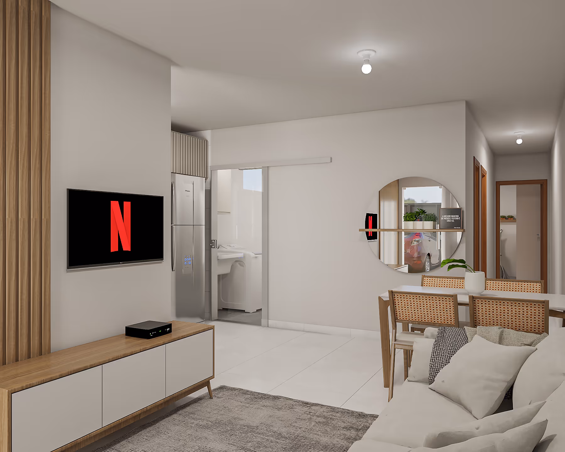 Sala e cozinha com layout integrado