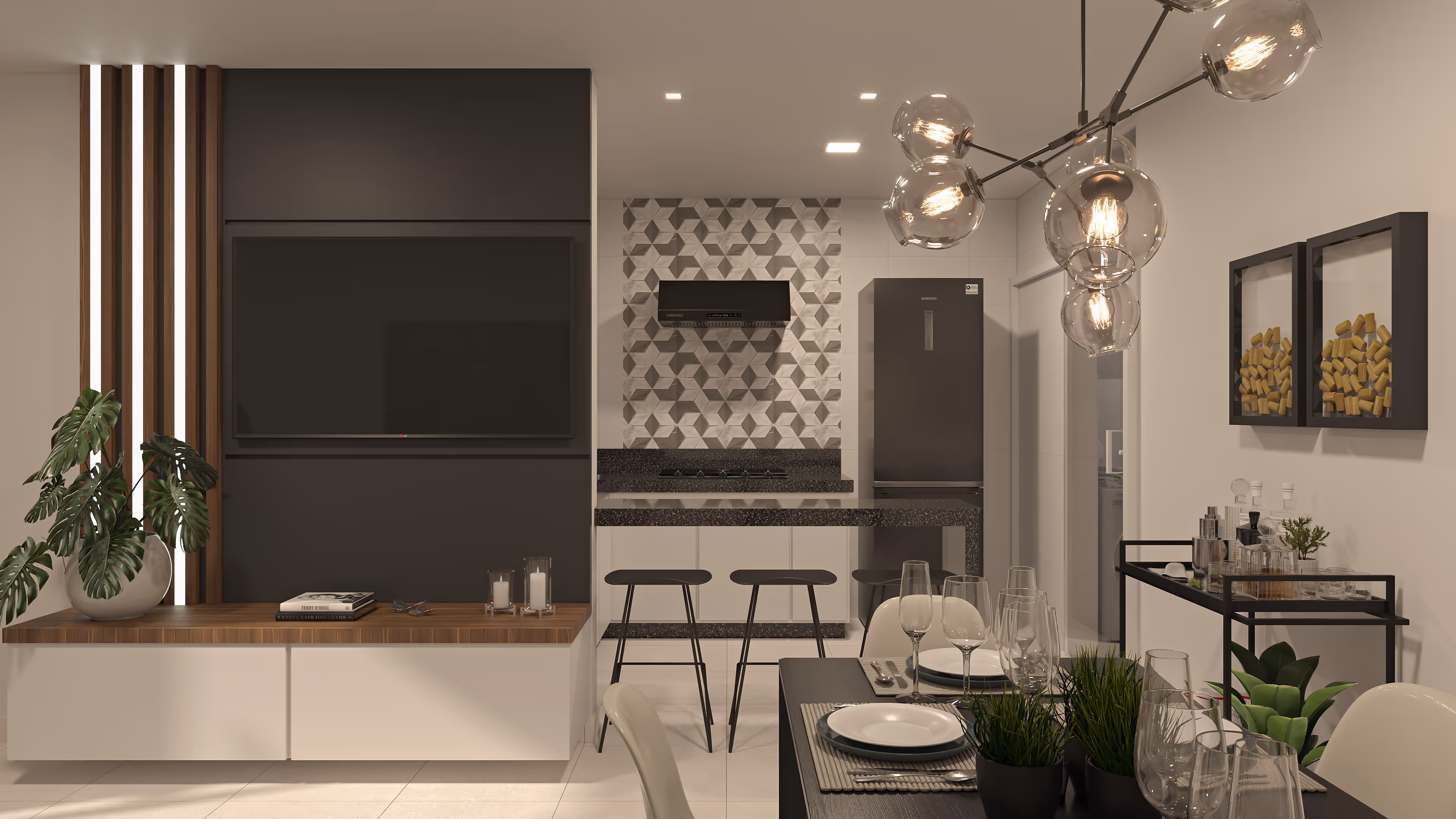 Sala de estar e jantar com layout integrado