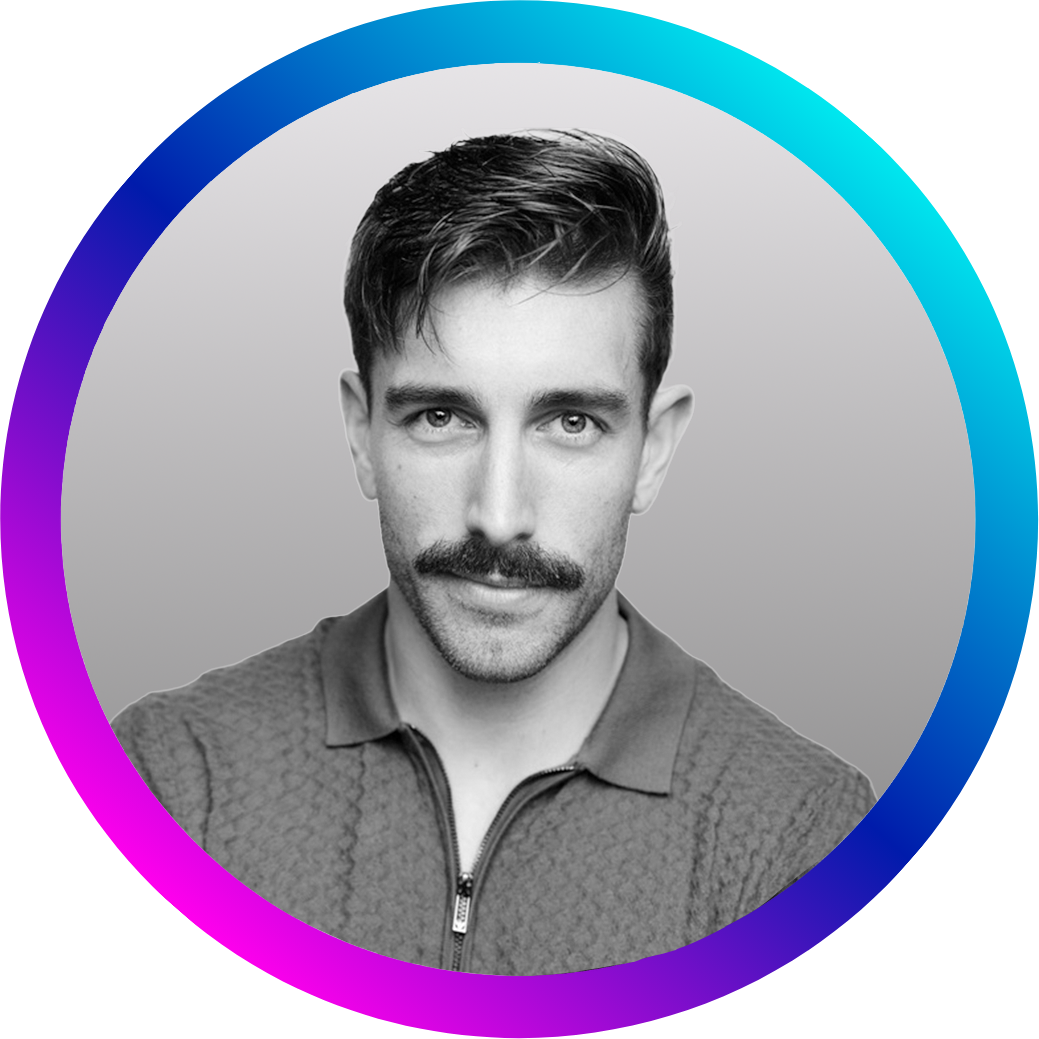 picture of woman in black and white styling with a round border