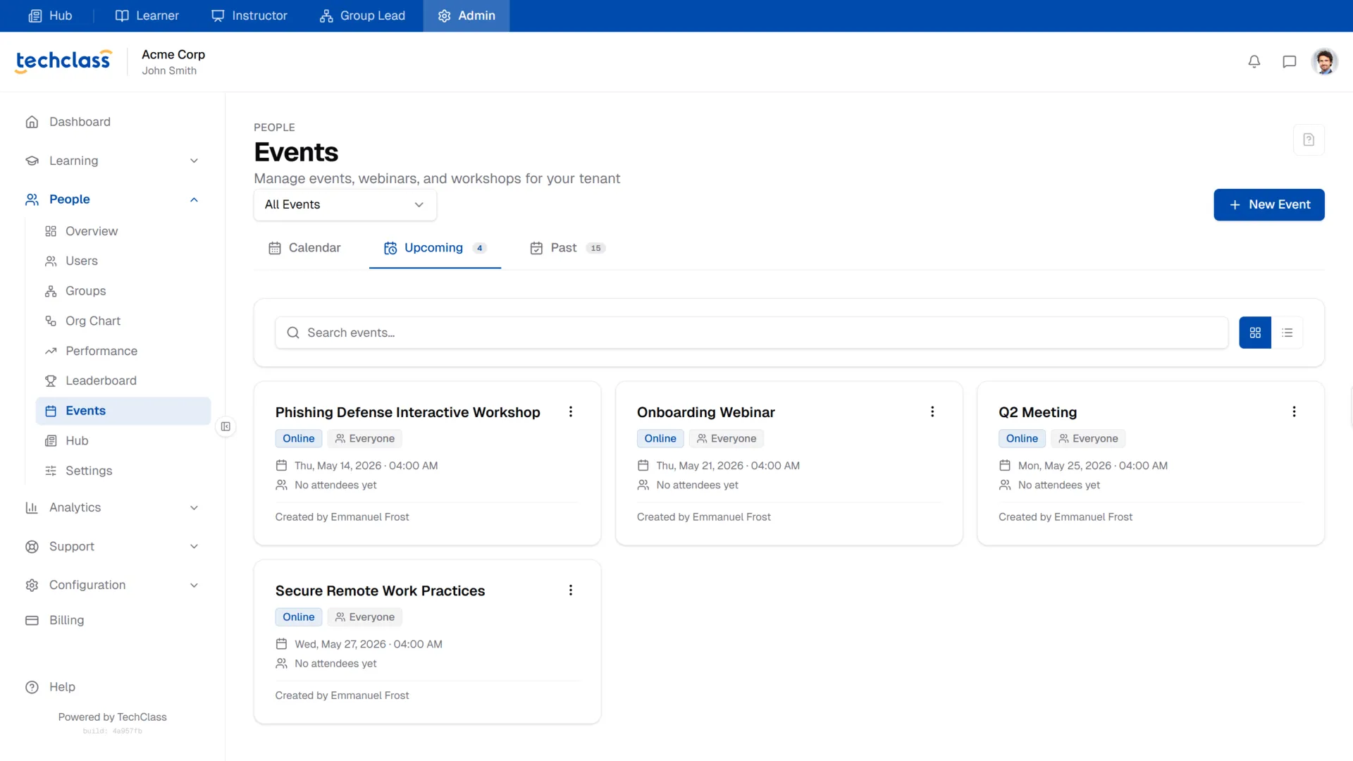 TechClass Events for Live Onboarding