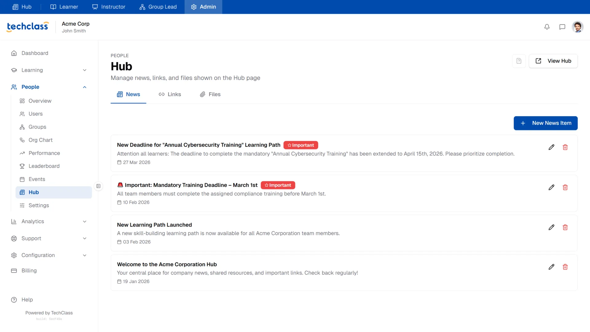 TechClass Hub for Company Communication