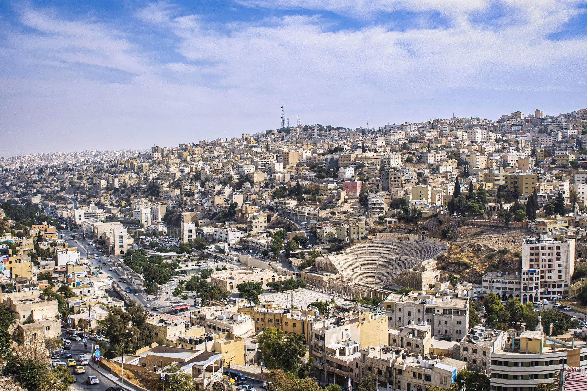 Aerial view of Amman's hillside cityscape