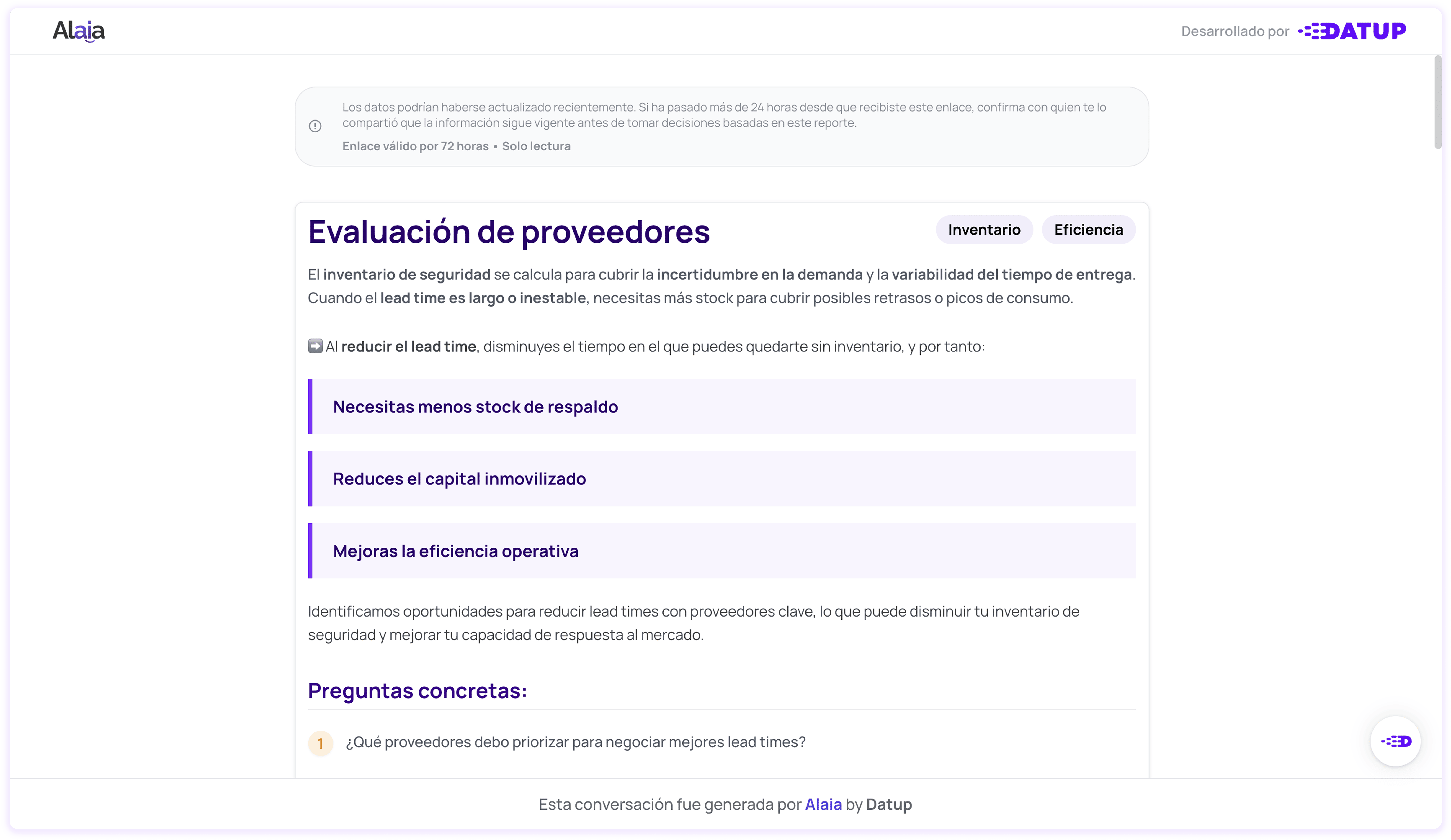 Software de Supply Chain con IA: comparte insights a tus colaboradores con un enlace