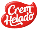 Logotipo de Crem Helado con texto en blanco sobre fondo rojo curvo.
