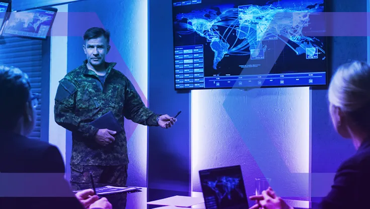 man in army uniform in meeting