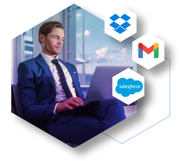 remote worker accessing SaaS apps while in airport
