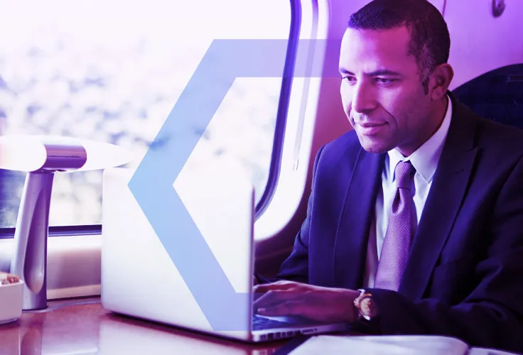 Stylized man working on laptop